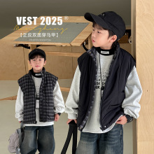 童装男童双面穿夹棉马甲2025冬季新款儿童加厚上衣大童秋冬衣服潮