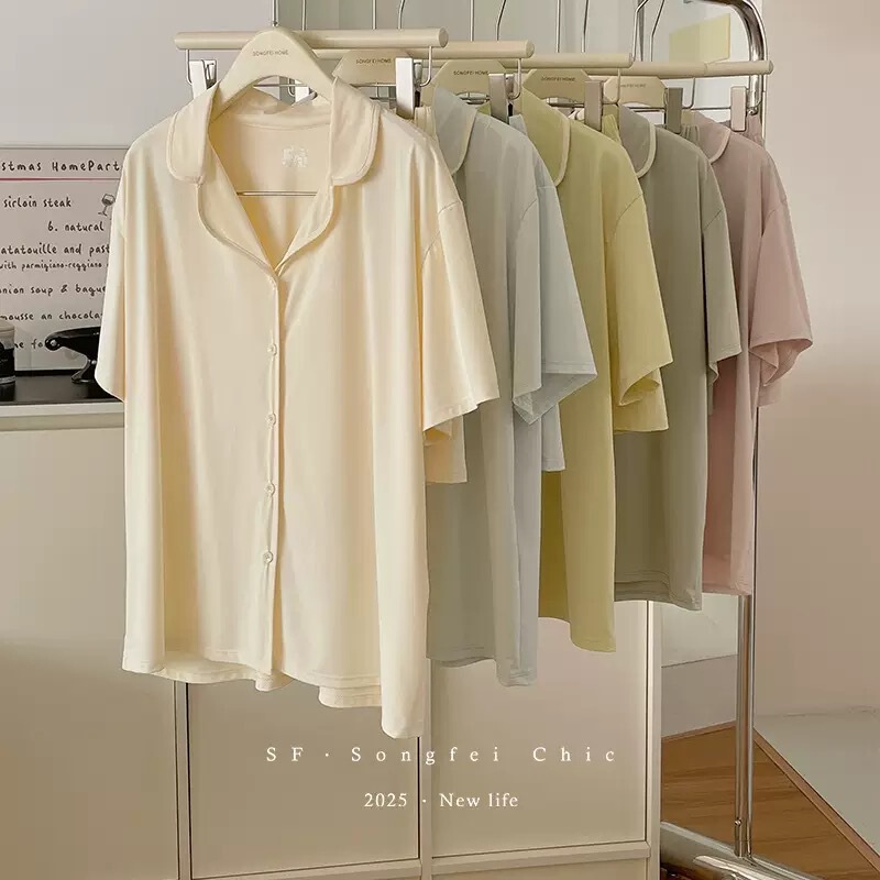 3109 Ice-Silk Pajama Set with White Contrasting Color Cardigan, Cool Summer Short-Sleeve Shorts Loungewear, Cross-Border Foreign Trade Wholesale 3109 Ice-Silk Pajama Set with White Contrasting Color Cardigan, Cool Summer Short-Sleeve Shorts Loungewear, Cross-Border Foreign Trade Wholesale