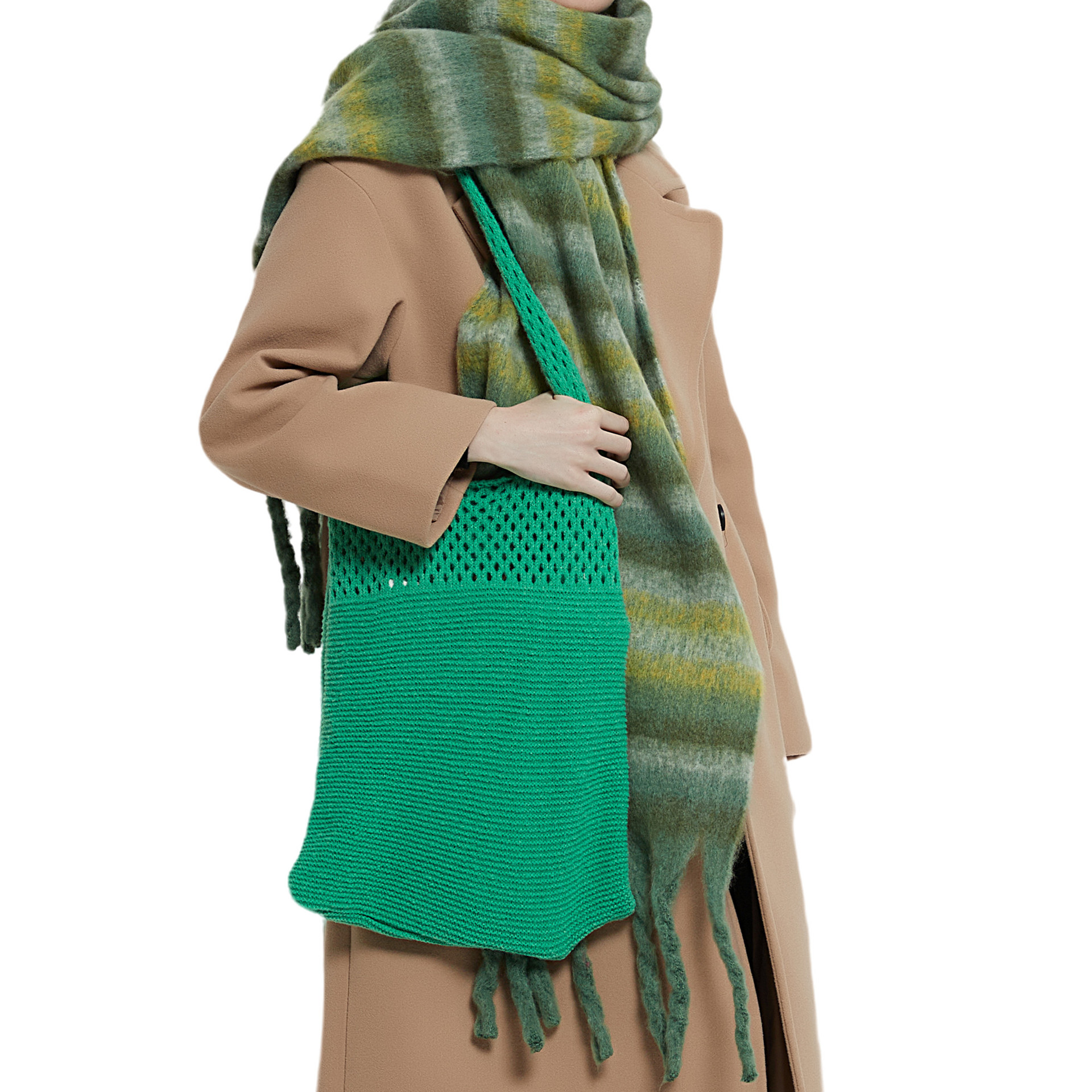 Unisex Women's solid color knitted shoulder bag hollow handbag_voghion.com