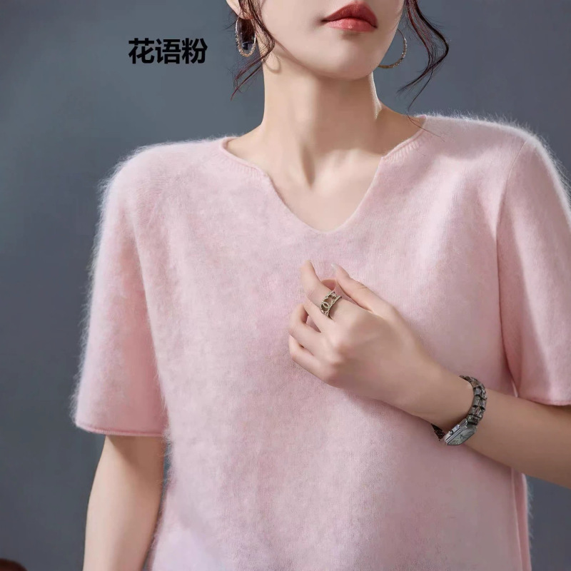 Brushed silk cashmere wool short-sleeve women's autumn and winter scissor V-neck knit sweater versatile base shirt Brushed silk cashmere wool short-sleeve women's autumn and winter scissor V-neck knit sweater versatile base shirt