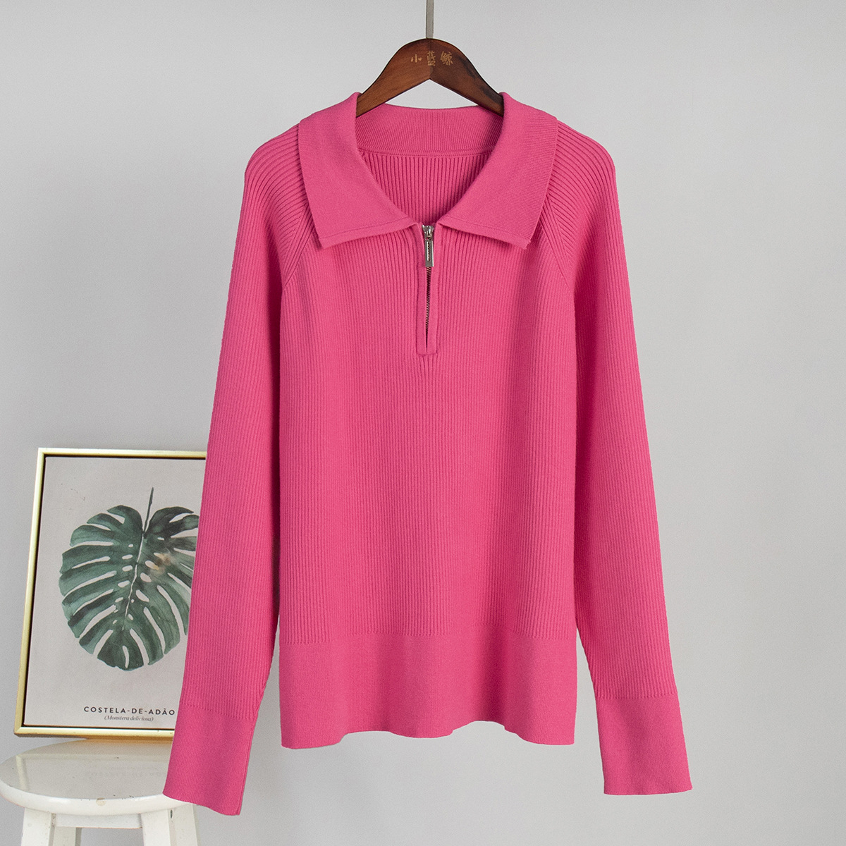 Transfronterizos Europa y Estados Unidos otoño y invierno 2025 nueva tendencia versátil simple ocio polo collar con solapa suéter de punto