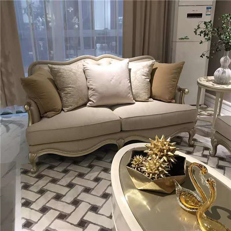 American style Light extravagance sofa solid wood carving Hollow Fabric art sofa Champagne combination Single Double Three sofa