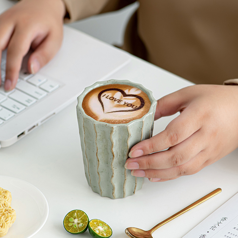 Japanese-Style Rustic Pottery Coffee Cup, Three-Part Firing Process, Creative Handmade Tea Cup, Unique Tableware for Guesthouses and Hotels, Logo Support Available