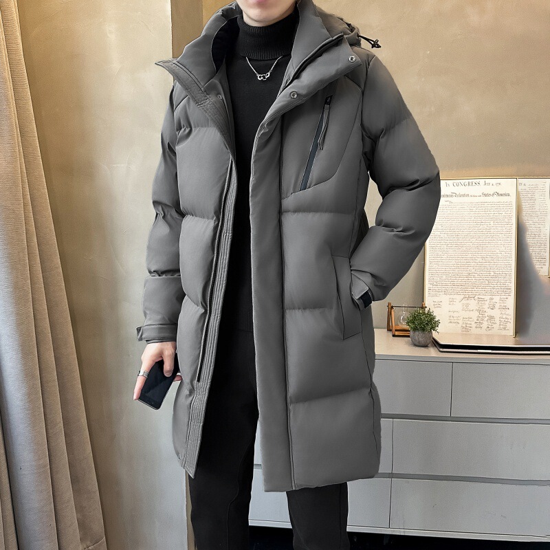 2025 New Hong Kong Fashion Brand Desk Long Cotton Jacket Gray Black Chenille Spandex Imitation Silk Cotton Hooded
