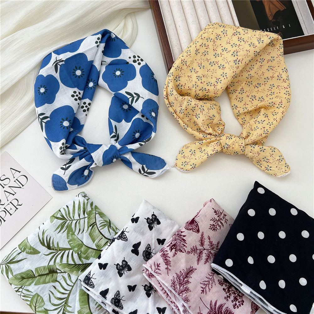 55 Cotton and Linen Silk Scarf Hairband Small Square Scarf for Women Korean Artistic Cotton Versatile Fashion Spring and Autumn Elegant Neck Scarf