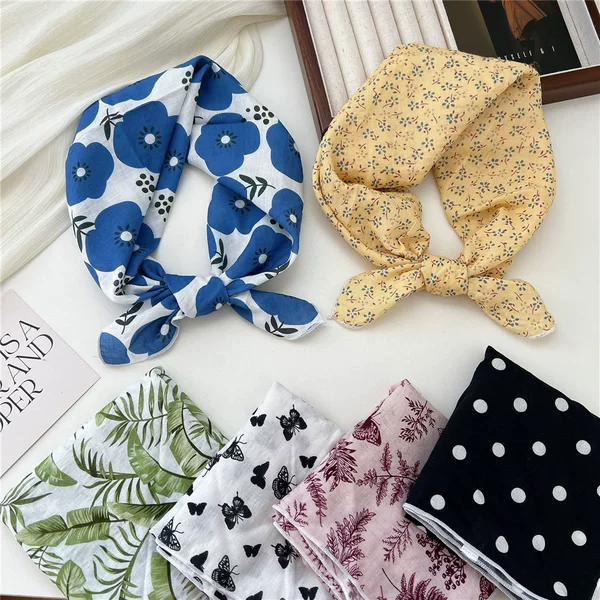 55 Cotton and Linen Silk Scarf Hairband Small Square Scarf for Women Korean Artistic Cotton Versatile Fashion Spring and Autumn Elegant Neck Scarf