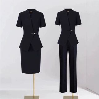 时尚简约风职业西装套装女夏气质收腰两件套珠宝店工作服医美工装