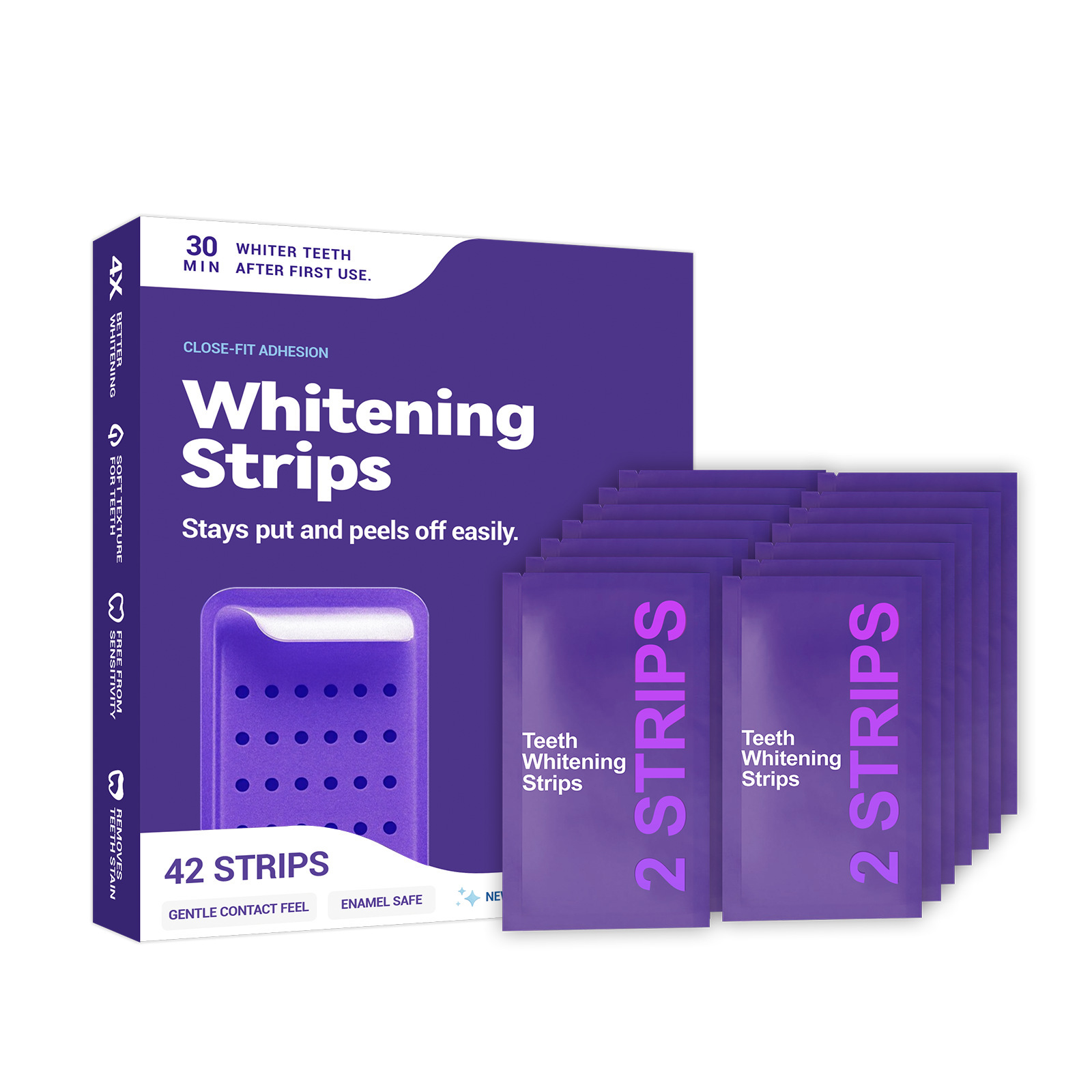 Purple Teeth Whitening Strips Daily Care Oral Hygiene Cleaning Teeth Removing Plaque Convenient Home Use for Shine_voghion.com