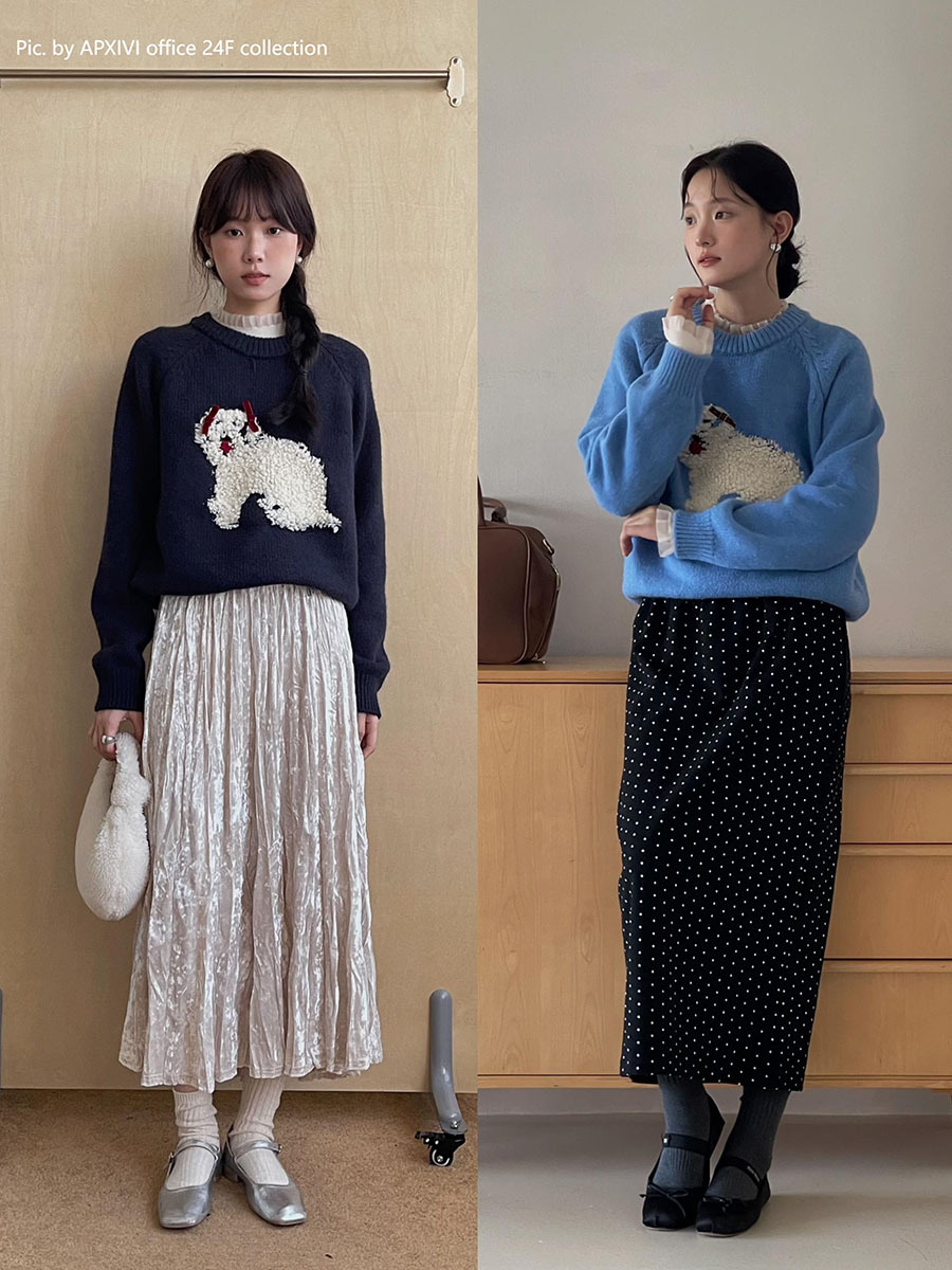 【ENFPぬいぐるみ犬】歌明韓国風立体リボンセーター冬ニットトップス女性用J281B