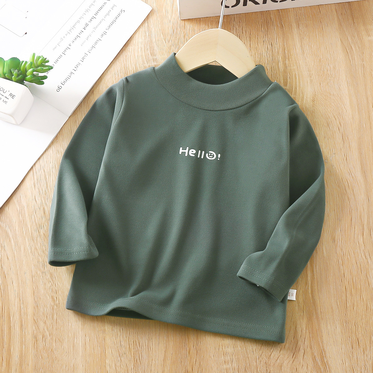 Camisa de fondo para niños de Terciopelo Otoño e Invierno medio cuello alto Camiseta de manga larga para niños cálido interior Top Primavera y otoño ropa para niños image 3
