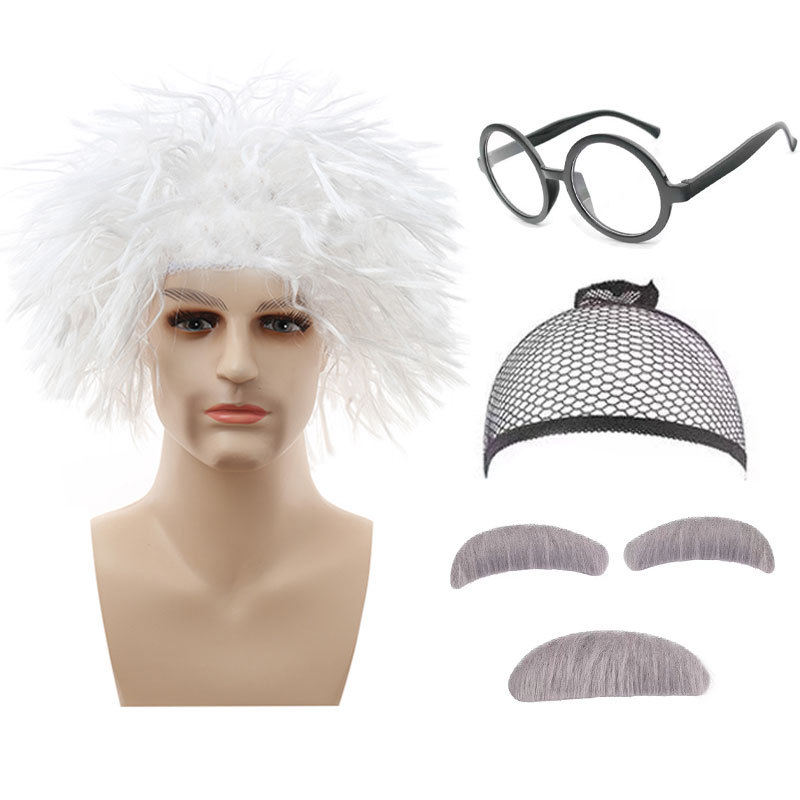 늙은 교수 가발 + 일반 안경 + 헤어 네트 + 수염 눈썹