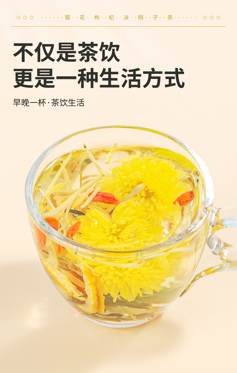 Chrysanthemum Goji Cassia Seed Tea 144g Individually Wrapped Wellness Flower Tea with Honeysuckle preparation