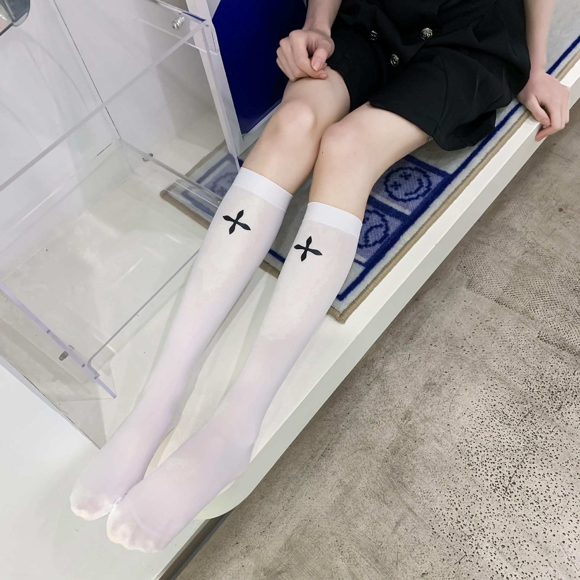 jk calf socks women's socks thin stockings stockings summer summer long thin leg Japanese style solid color ice socks Cross Heart