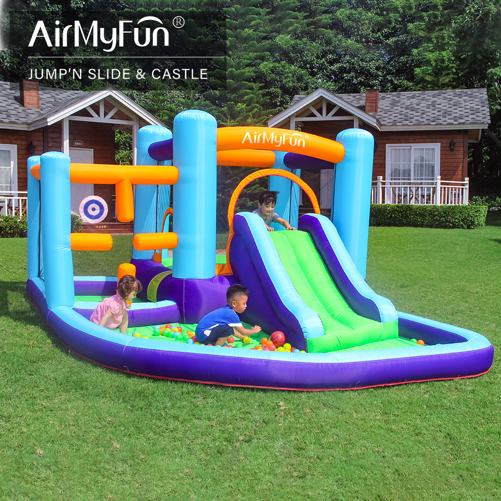 AMF | Castillo inflable para niños con tobogán pequeño, trampolín, parque infantil al aire libre, tobogán inflable para fiestas