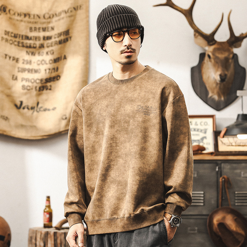 American Retro 360g Heavyweight Sweatshirt for Men, Spring and Autumn Style, Loose Fit, Faux Washed Vintage Look, Trendy Brand, 2026 New Model Men's Top