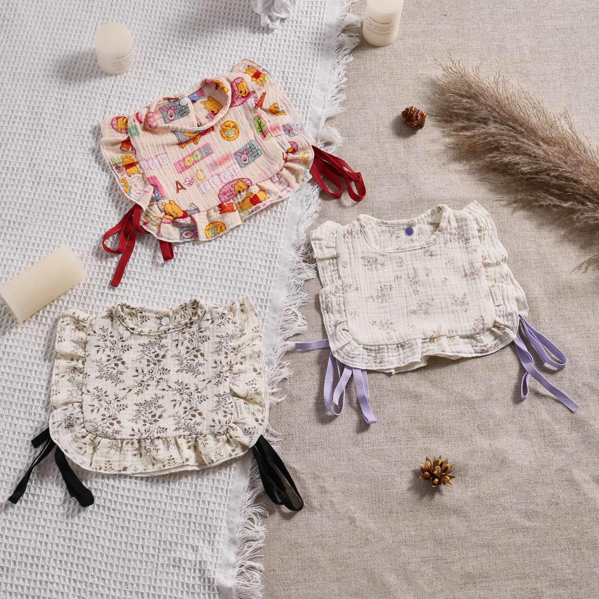 Pure Cotton Baby Lace Saliva Towel Bib Floral Ruffle Decorative Smock Vest Bib Anti-Vomiting Baby Kids