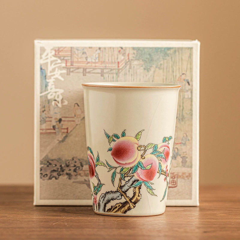 Ru kiln powder peach drinking tea cup can open the tablet can nourish the high -end Chinese master cup single cup large capacity Coca