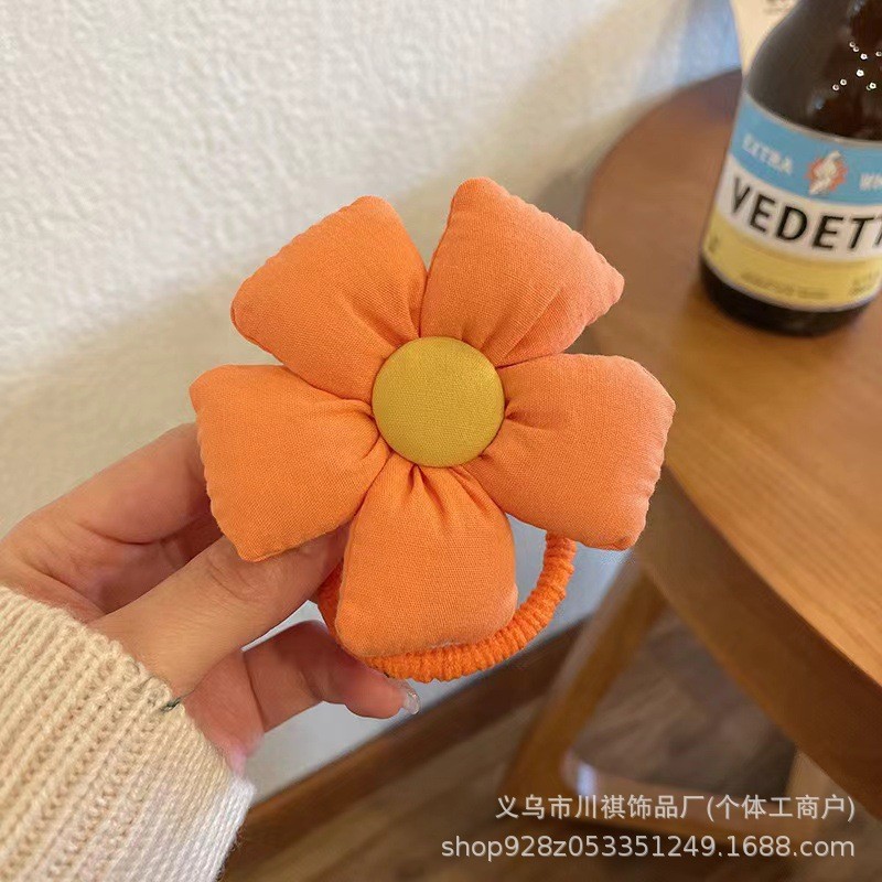38 오렌지 사각 큰 꽃 머리끈