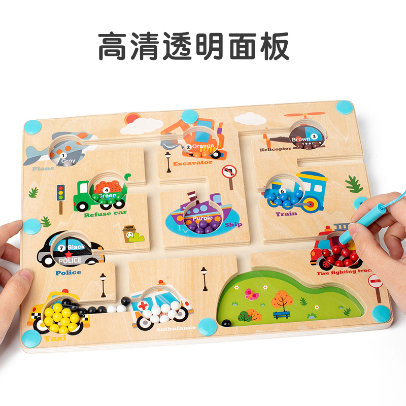 Educación temprana madera color magnético clasificación de dinosaurios tráfico laberinto paseo juego de mesa acertijos juguetes de iluminación