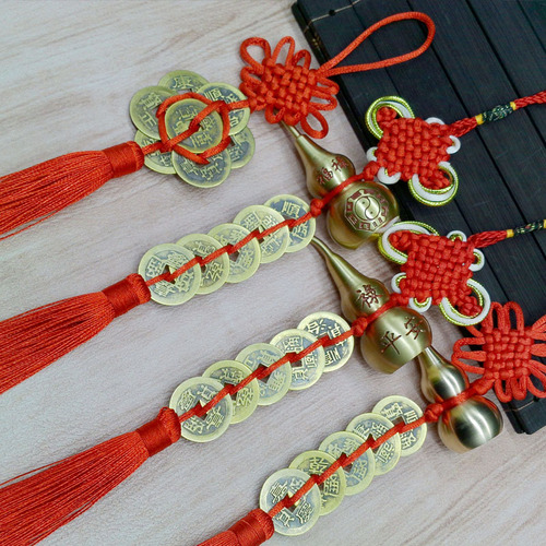 Hot selling brass gourd real copper five emperors coins copper coin pendant gourd car pendant stall travel souvenir pendant