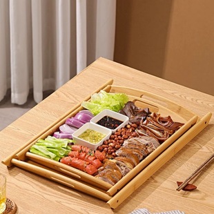 Large Simple Plate Household Bamboo Tableware Tea Tray Commercial Tray Dinner Plate Rectangular Camping Tea Cup Japanese Style