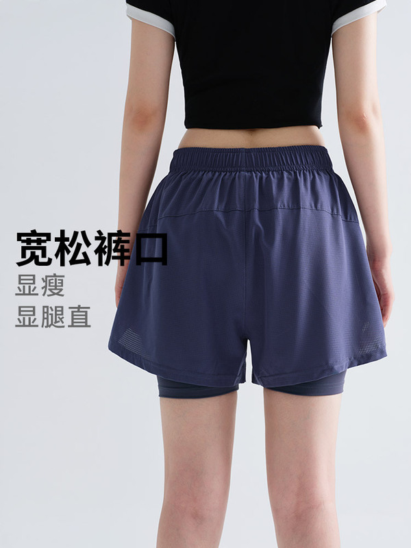 户外登山瑜伽运动短裤女夏季二合一跑步速干A字裤假两件健身短裤|undefined