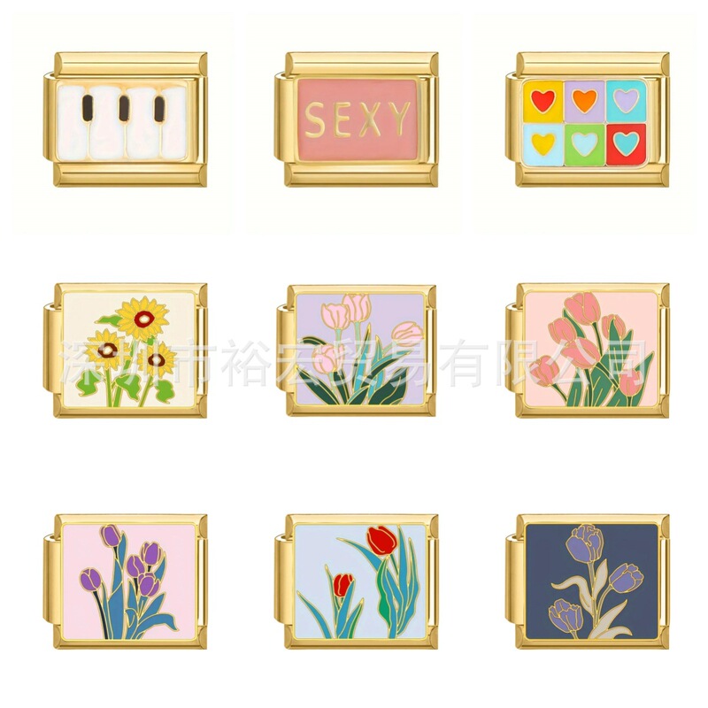 Cross-Border Supply Italian Module Bracelet DIY Stainless Steel 9mm Women's Casual Fashion Detachable Simple Handmade