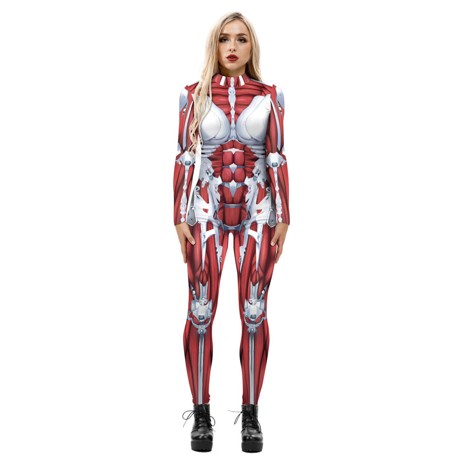 women s skeleton digital printing tight-fitting slim long-sleeved jumpsuit nihaostyles wholesale halloween costumes NSMID78948