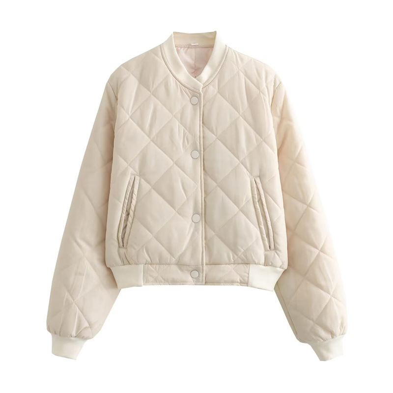 BM boyfriend neutral style retro stand collar loose cotton jacket Diamond decorative coat autumn and winter single row buckle baseball uniform