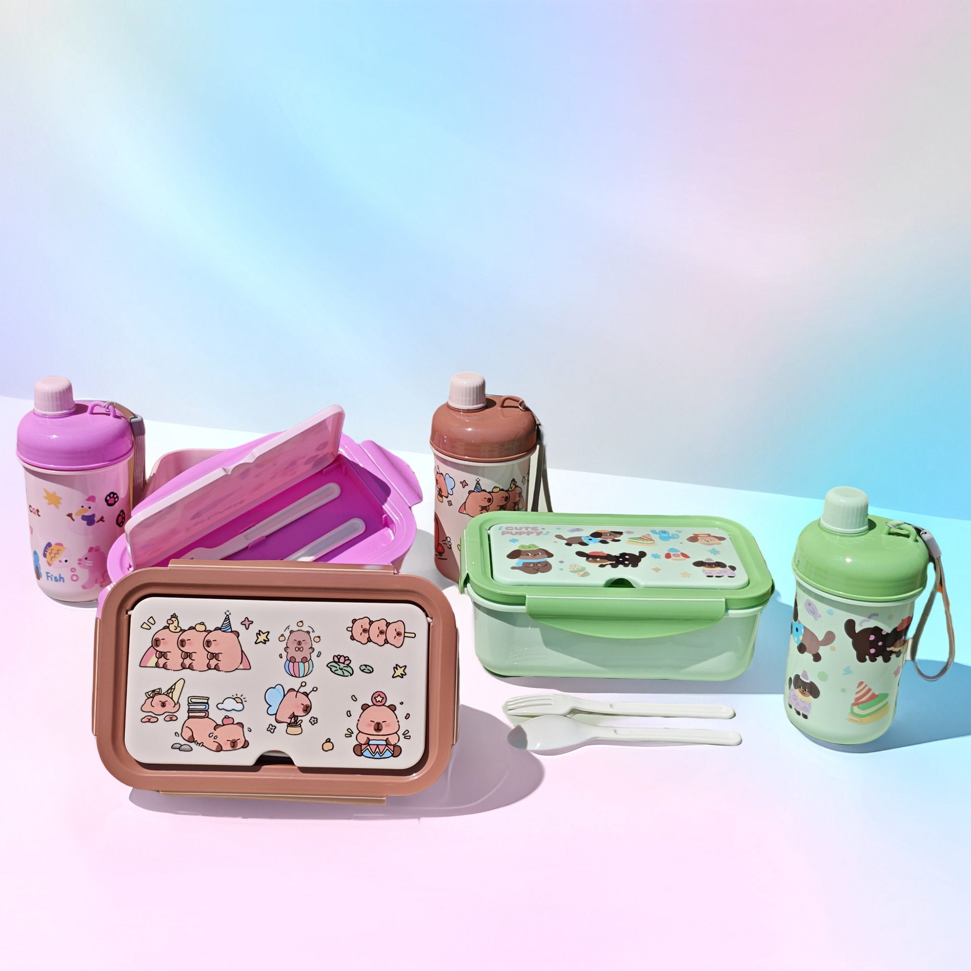 Hot sale comedor kettle set lindo estudiante con gran capacidad de división de plástico PP caja de conveniencia portátil taza de agua