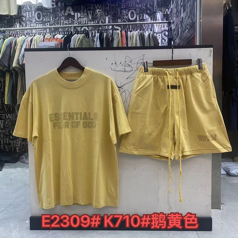 FOGESS Camiseta de cuello redondo, manga corta, camiseta de cuello de terry, pantalones cortos, set suelto, moda masculina, juventud, 18 - 24 años