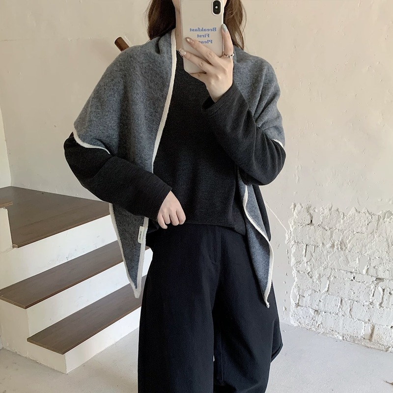 100%WOOL纯羊毛三角巾披肩女秋冬季保暖高级感百搭外搭纯色围巾|undefined