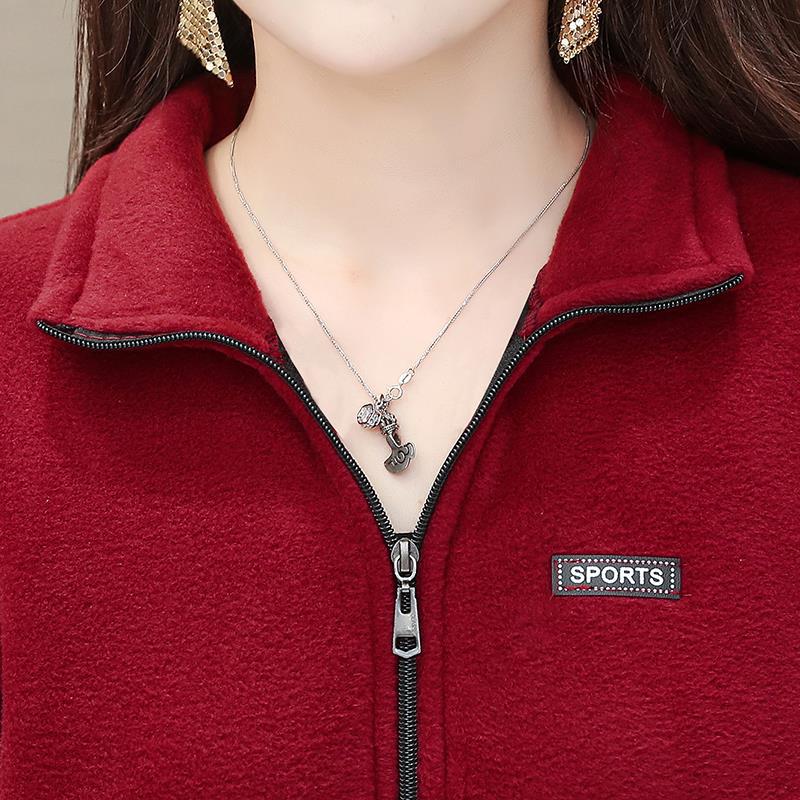 Middle-aged and elderly autumn and winter sweater long sleeve large size polar fleece coat women's fashionable mother's fleece top for middle-aged people