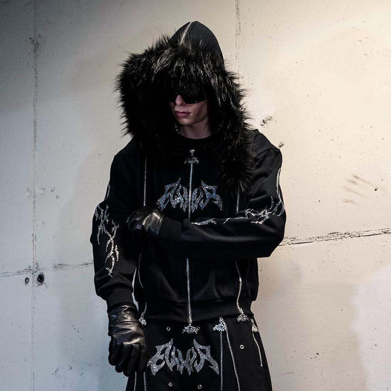 European and American Cross-Border Fashion American Retro Zipper Casual Autumn and Winter Hooded Zipper Jacket Personalized Street Sweatshirt