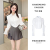 Fitted brace, white autumn cute shirt, puff sleeves, long sleeve, suitable for teen