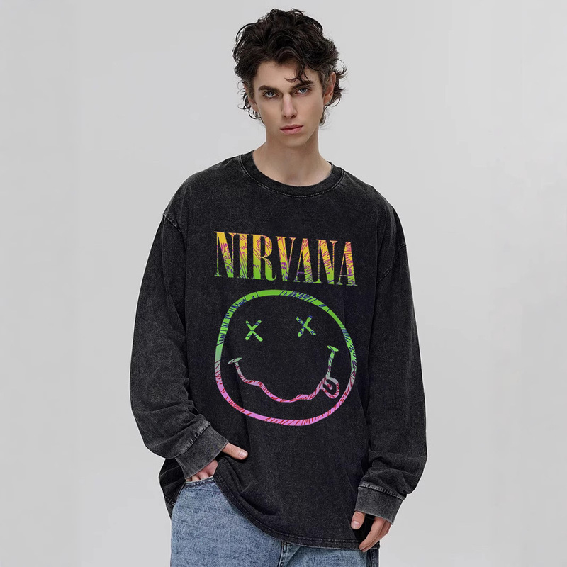 Nirvana Nirvana Band Old Vintage Washed Loose American Retro Crewneck T-Shirt Nirvana Nirvana Band Old Vintage Washed Loose American Retro Crewneck T-Shirt