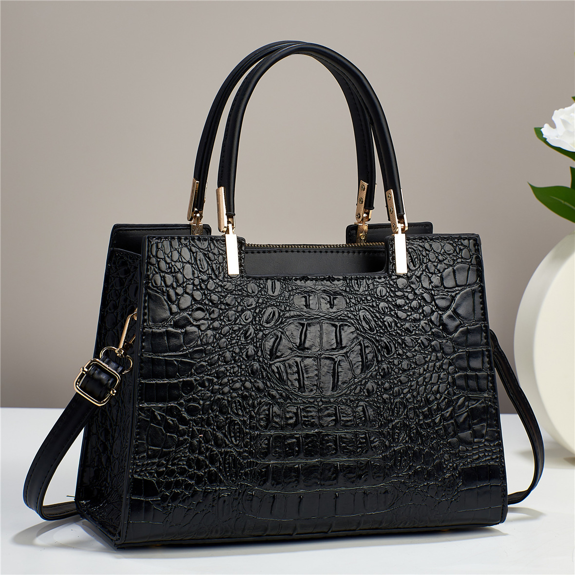 [Bolso de mujer Qishi] 2023 nueva moda cocodrilo patrón bolso de gran capacidad versátil elegante bolso de hombro de mujer