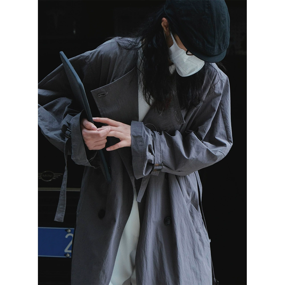 Japanese retro design trench coat, jacket for leisure, trend of season, round collar, loose fit