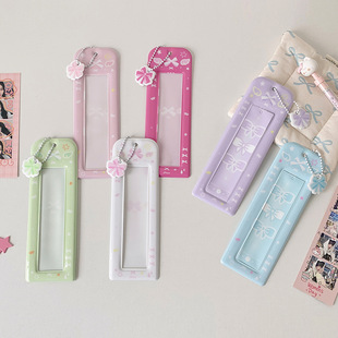 Cute Bowknot Ins Life Four-Grid Pvc Card Holder Fan Bookmark Card Holder Photo Campus Card Storage Pendant Set