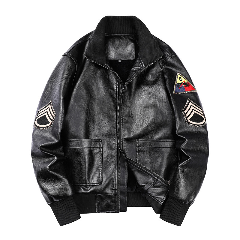 Cross-Border men's leather jacket spring and autumn vintage PU leather jacket men's work coat MA1 air force pilot motorcycle suit