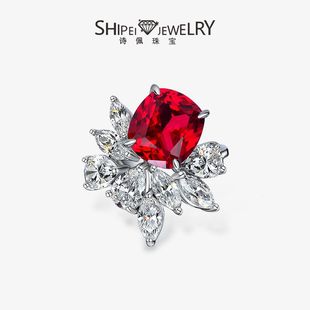 Shipei Jewelry S925 Silver 6Ct Synthetic Pigeon Blood Red Ring Pillow Shape 10*11 Cultured Red Sapphire High-End
