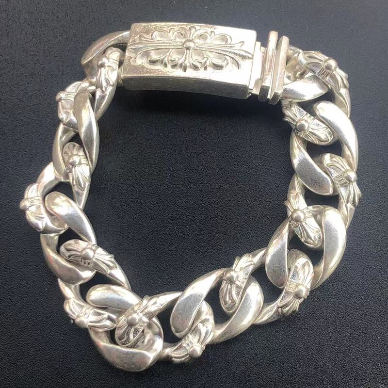 Trendy Six-Pointed Star Scout Badge Cuban Insert Bracelet for Men and Women, Vintage Thai Silver, Retro Style, Non-Fading Trendy Six-Pointed Star Scout Badge Cuban Insert Bracelet for Men and Women, Vintage Thai Silver, Retro Style, Non-Fading