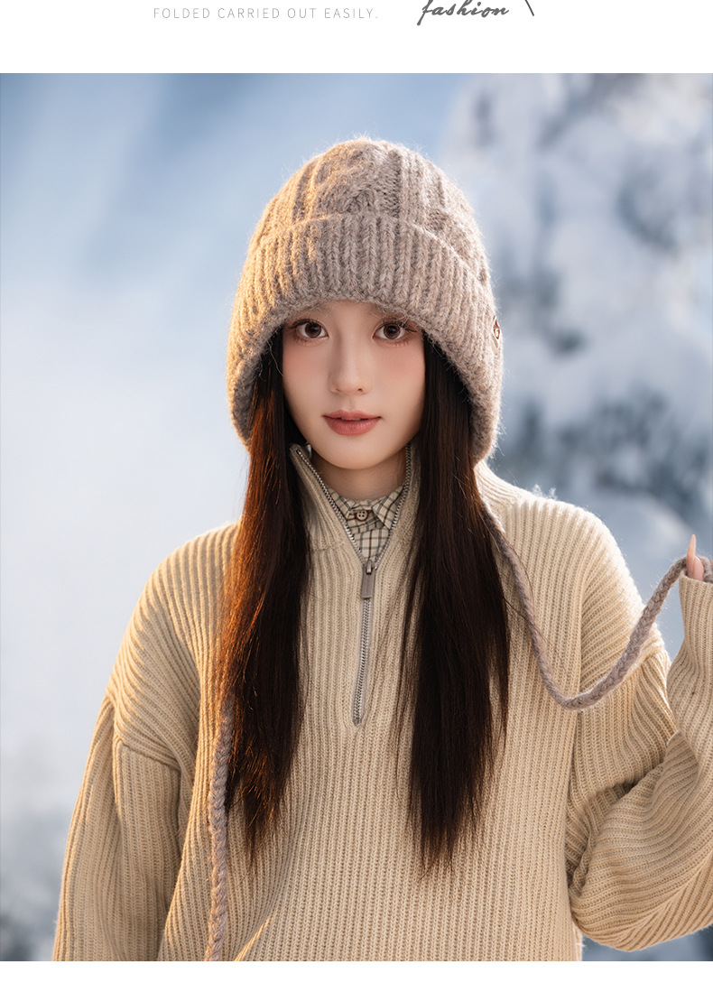 Korean Version Versatile Bear Patch Strap Knitted Autumn Winter Fashion Retro Pullover Outdoor Casual Warm Hat New_voghion.com