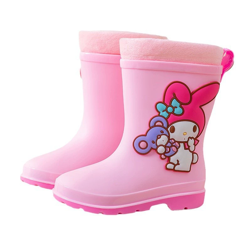 Скроенная Spring Cute: 三丽鸥 детский дождевик, теплые обувь, нескользаемые износостойкие сапоги для мужчин и женщин, комплект