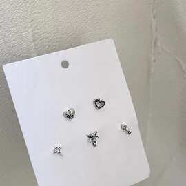 小众设计感心形耳钉女宫廷法式复古耳饰丘比特之箭十字架耳骨耳钉