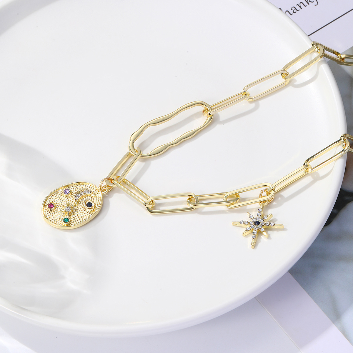 collana con occhio di diavolo di alta qualità, nuova collana multistrato con ciondolo in lega con occhio esagerato_voghion.com