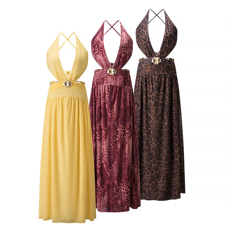 Foreign Trade Wholesale 2025 New Fashionable Elegant Women's Lace-Up Backless Sexy High Slit Metal Dress Foreign Trade Wholesale 2025 New Fashionable Elegant Women's Lace-Up Backless Sexy High Slit Metal Dress