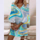 2022 New Cross-border European and American Amazon AliExpress ebay Fresh Printed V-Neck 3/4 Sleeve Mini Dress for Women