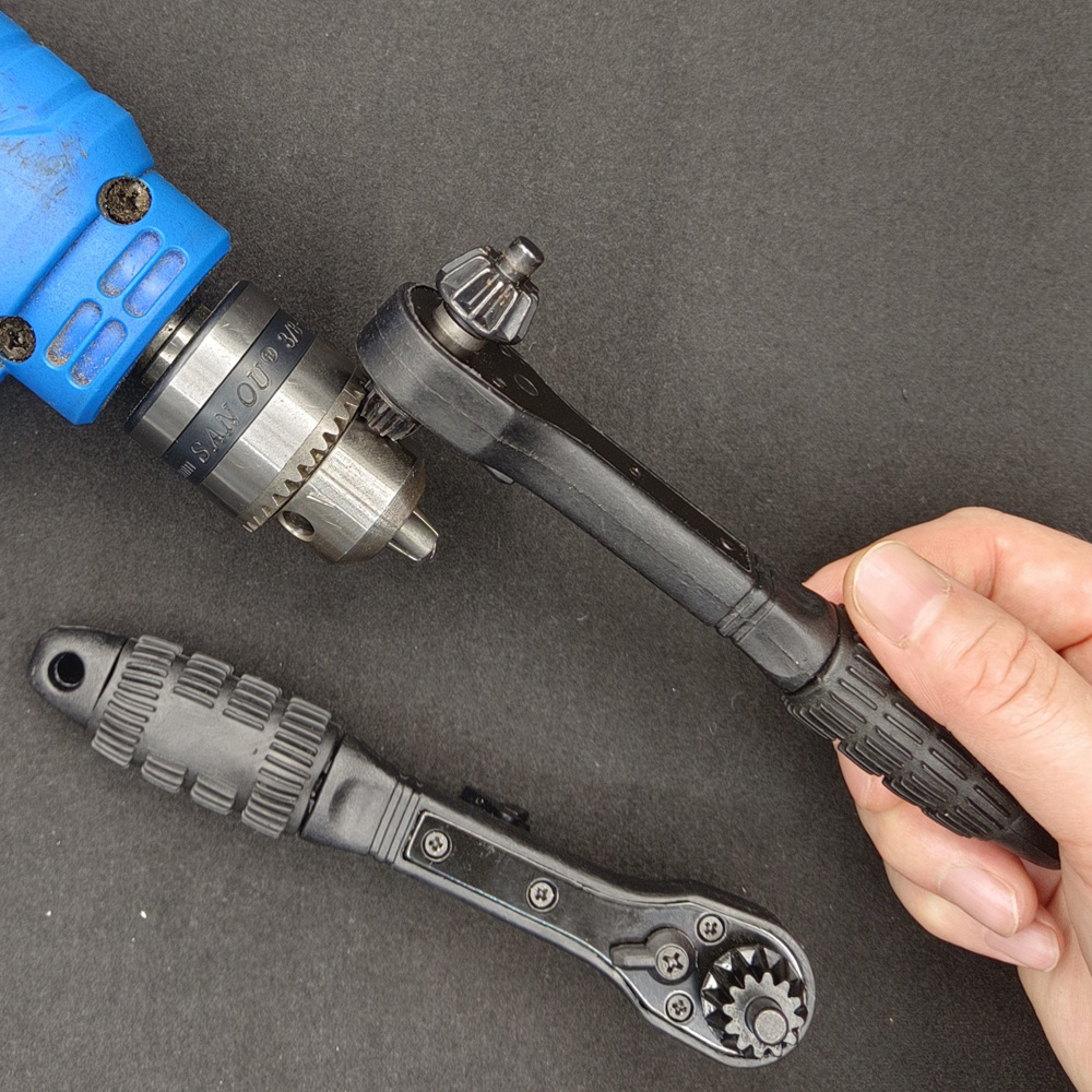 二合一钻夹头钥匙扳手手动黑色快速棘轮两头双用加硬高效紧固铸铁