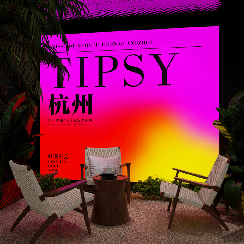 Trendy outdoor storefront signs for bars, cafes, and clothing stores; dynamic, colorful advertising light boxes.